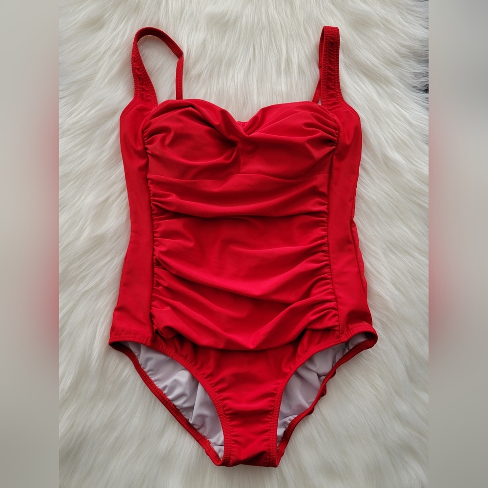 VENUS Red Ruched One-Piece Swimsuit